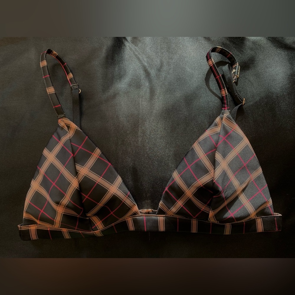 NWT silky pink & black gingham Victoria’s Secret plaid bralette